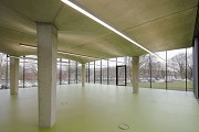 glass-cladded textile-concrete pavillon: hall facing to Northeast