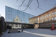 St. Leonhard-extension: square, canteen and old wing, winter