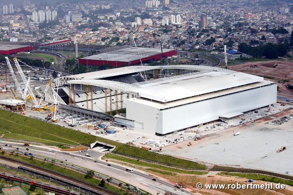 Corinthians Stadium, São Paulo: airborne view, NW