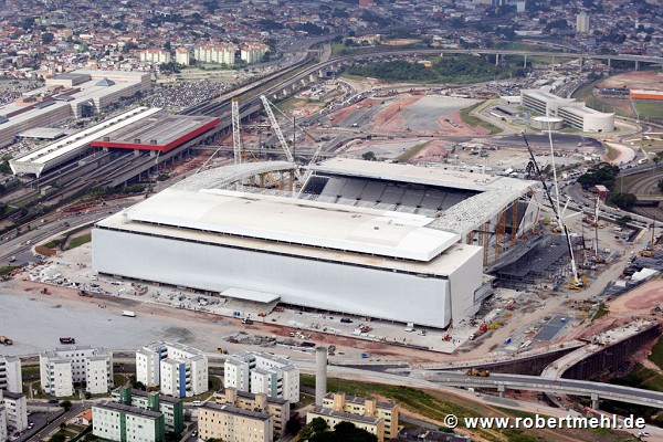 Corinthians Stadium, São Paulo: airborne view, WSW