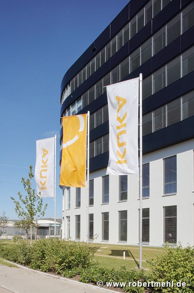 KUKA, Augsburg: south-western façade with flags