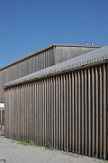 A2 Gotthard motorway-station: façade-detail with silver-fir-battens