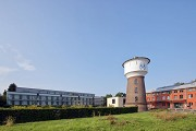 New railway town Opladen: Magazine building, Spark tower and student residence