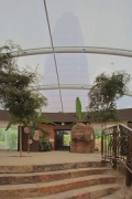 Rhino Pagoda, Berlin: view from indoor enclosure to pagoda